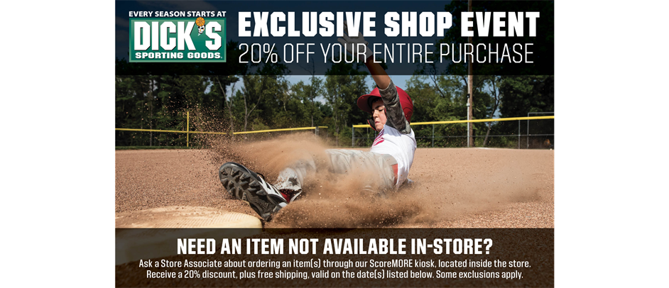 Dick's Day 20% off May 13th - 19th
